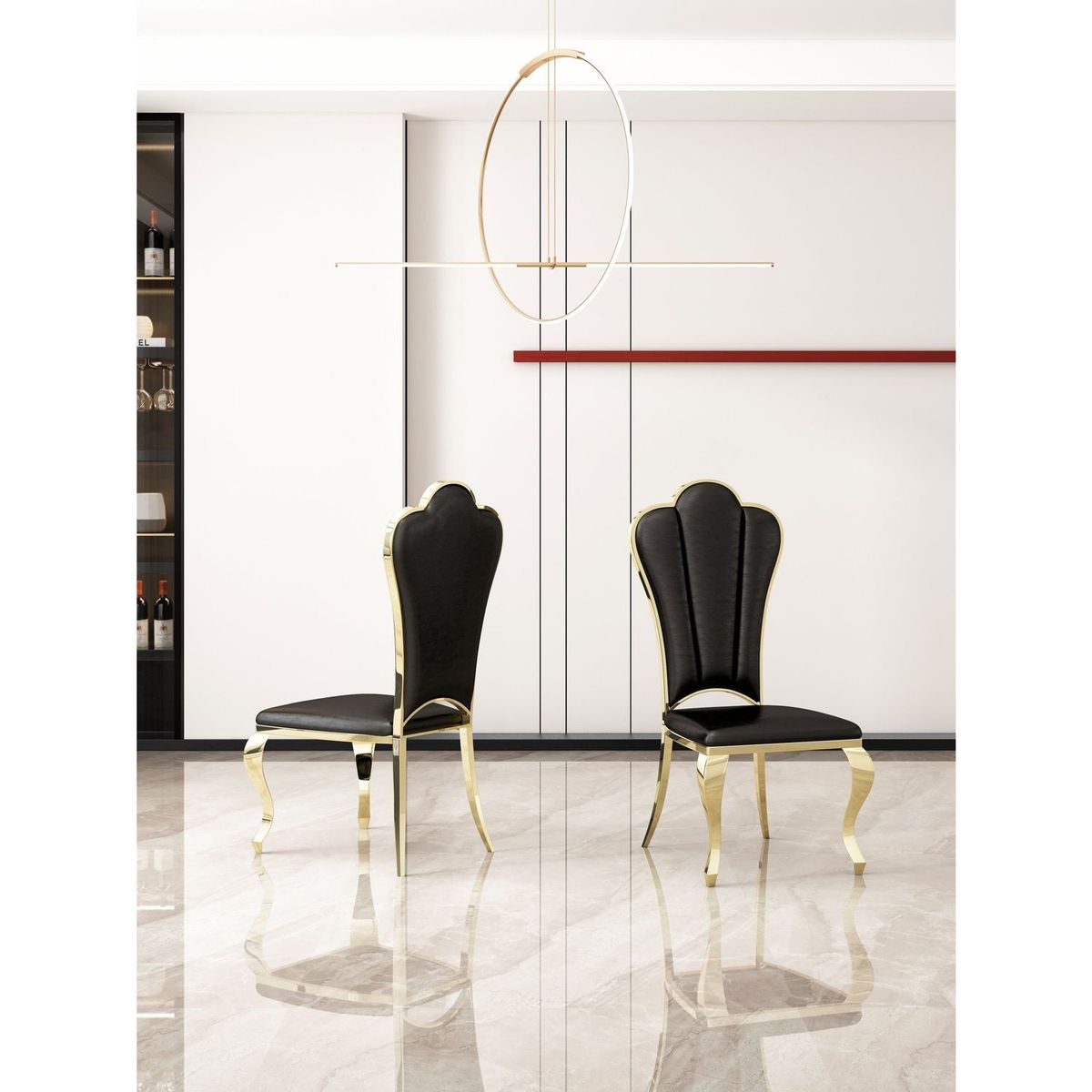 Modern Leatherette Dining Chairs Set of 2, Unique Backrest Design with Stripe Armless Chair