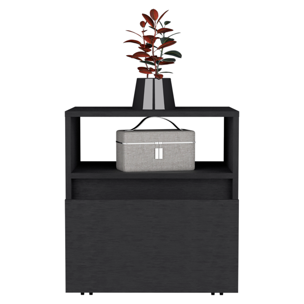 Austin Nightstand, Casters, Single Drawer-Black