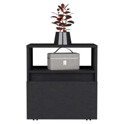 Austin Nightstand, Casters, Single Drawer-Black