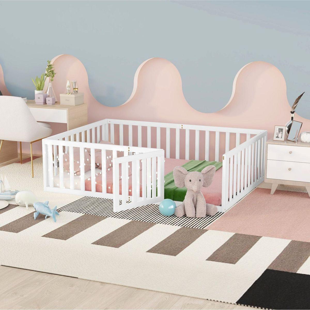 Full Size Wood Daybed Frame with Fence, White - Streamdale Furniture