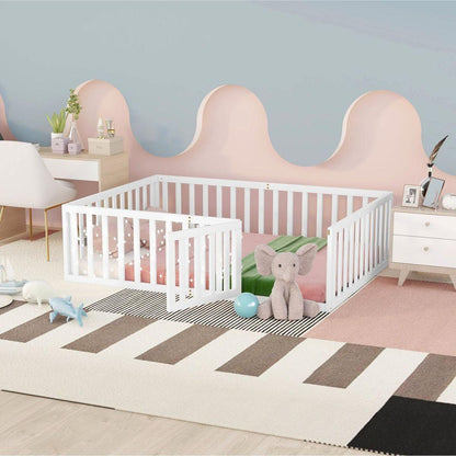 Full Size Wood Daybed Frame with Fence, White - Streamdale Furniture