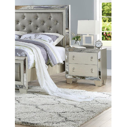 Contemporary 2 Drawers Nightstand In Silver