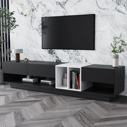 Sleek and Stylish TV Stand with Perfect Storage Solution, Two-tone Media Console for TVs Up to 80", Functional TV Cabinet with Versatile Compartment for Living Room, Black