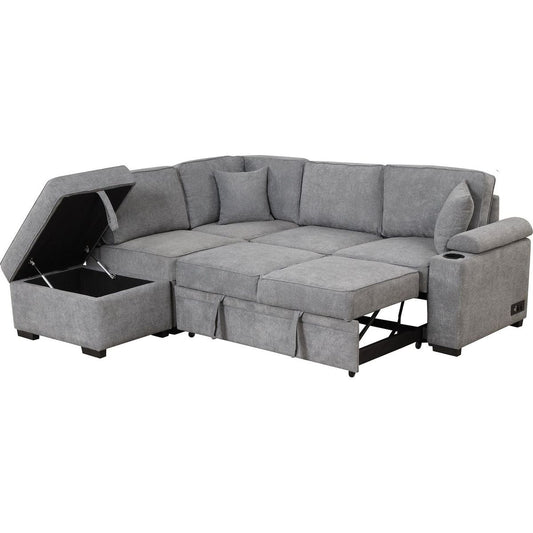 87.4" Sleeper Sofa Bed, 2 in 1 Pull Out sofa bed L Shape Couch with Storage Ottoman for Living Room, Bedroom Couch and Small Apartment, Gray