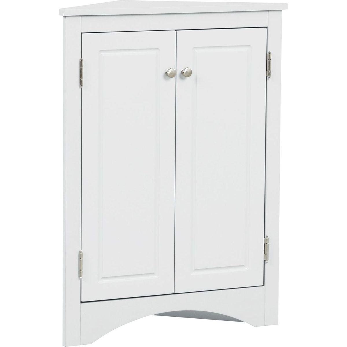 White Triangle Bathroom Storage Cabinet with Adjustable Shelves, Freestanding Floor Cabinet for Home Kitchen