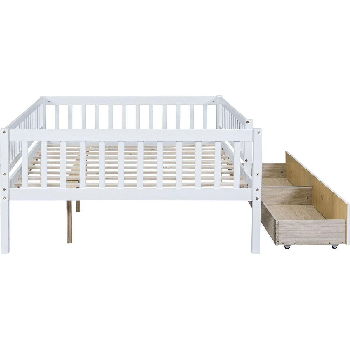 Full Size Daybed Wood Bed with Two Drawers, White - Streamdale Furniture