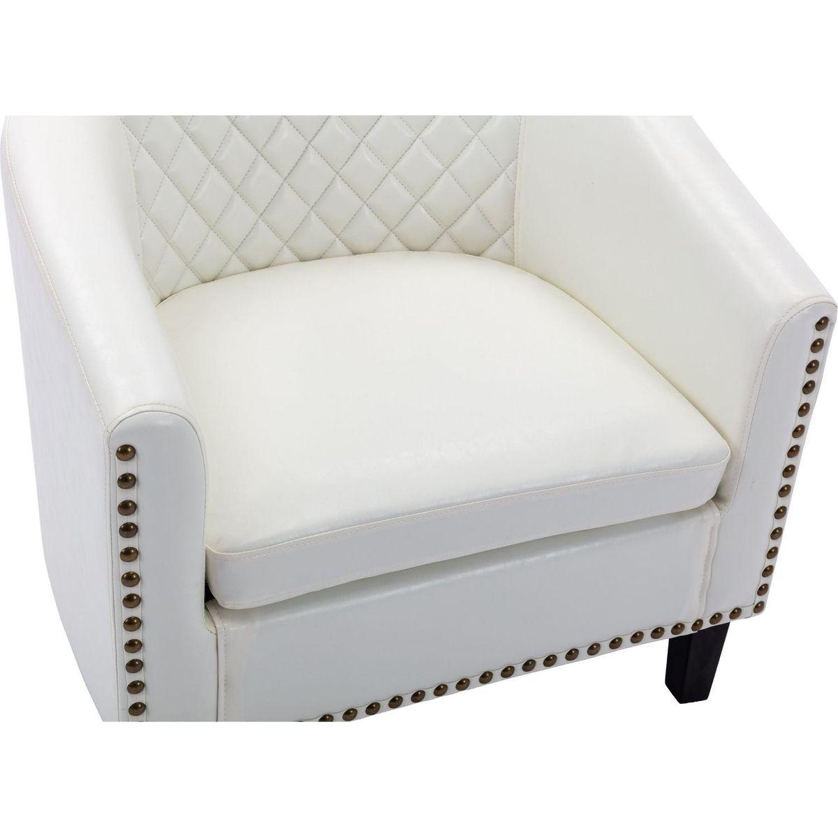 accent Barrel chair living room chair with nailheads and solid wood legs white pu leather