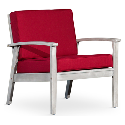 Deep Seat Eucalyptus Chair Silver Gray Finish, Burgundy Cushion