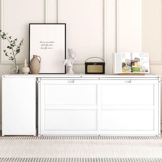 Queen Size Murphy Bed with Rotable Desk, White - Streamdale Furniture