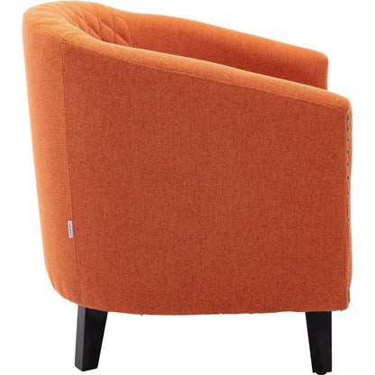 accent Barrel chair living room chair with nailheads and solid wood legs Orange linen