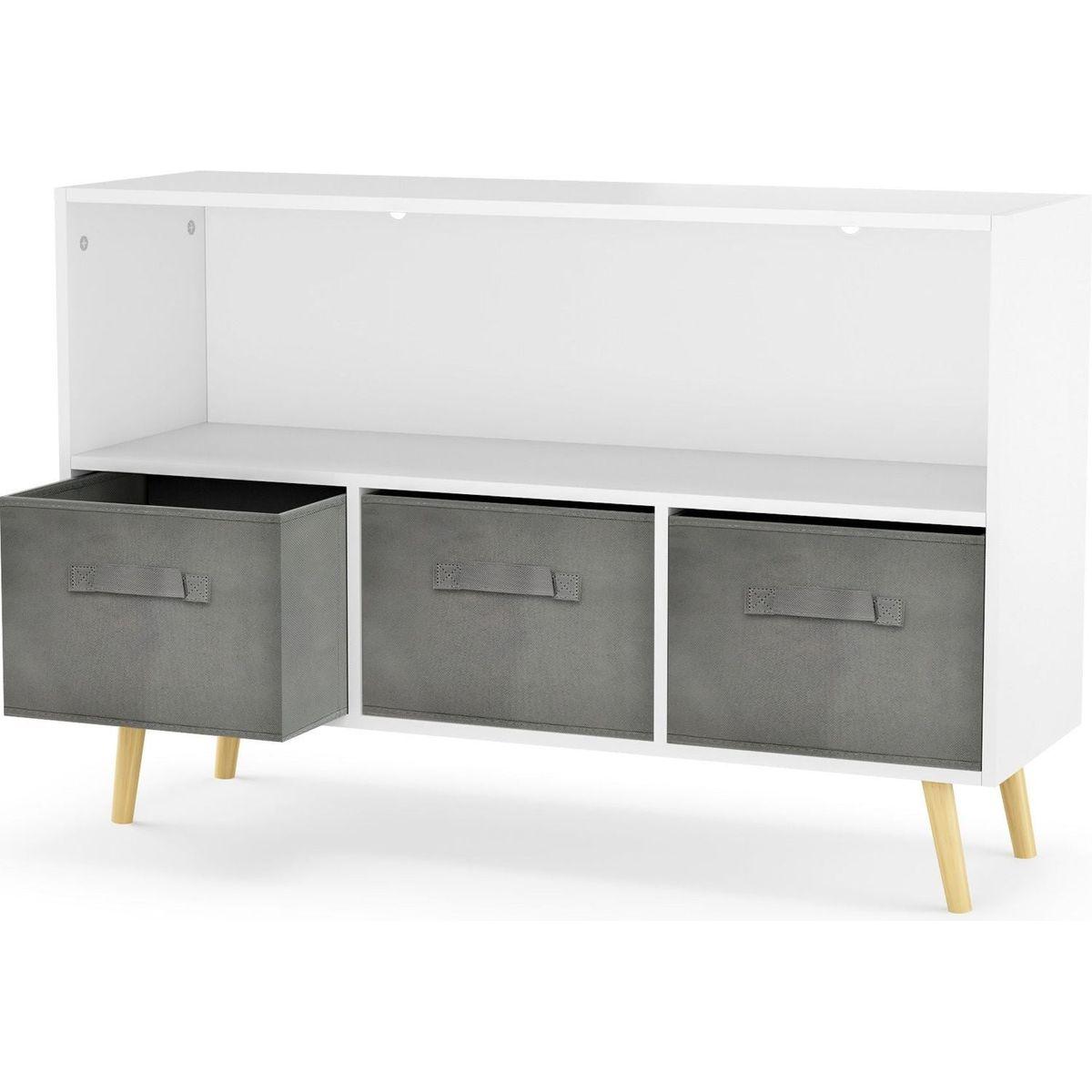 Kids bookcase with Collapsible Fabric Drawers, Children's Book Display, Toy Storage Cabinet Organizer, White/Gray