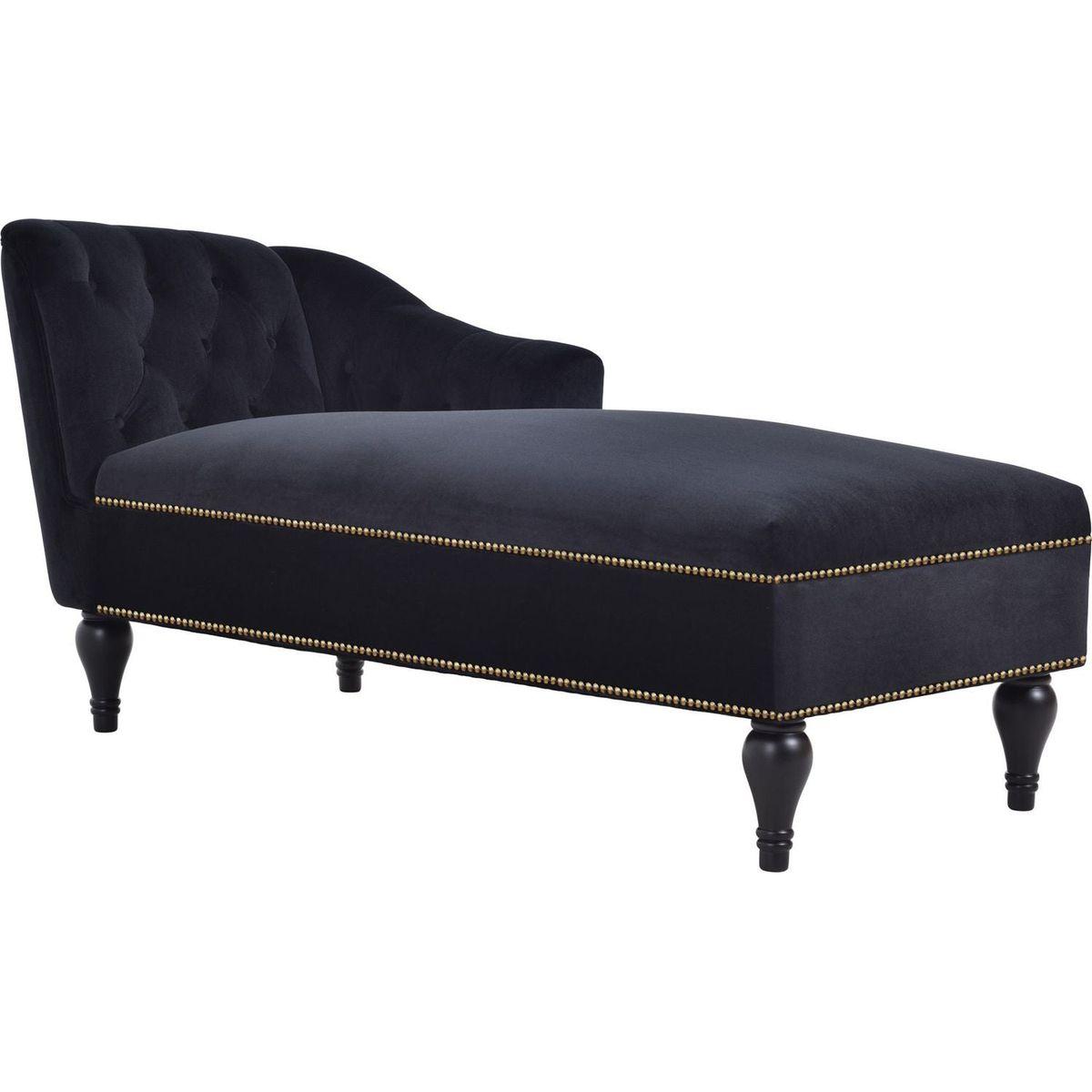 58" Velvet Chaise Lounge, Button Tufted Right Arm Facing Lounge Chair with Nailhead Trim & Solid Wood Legs for Living Room or Office, Sleeper Lounge Sofa (Black)