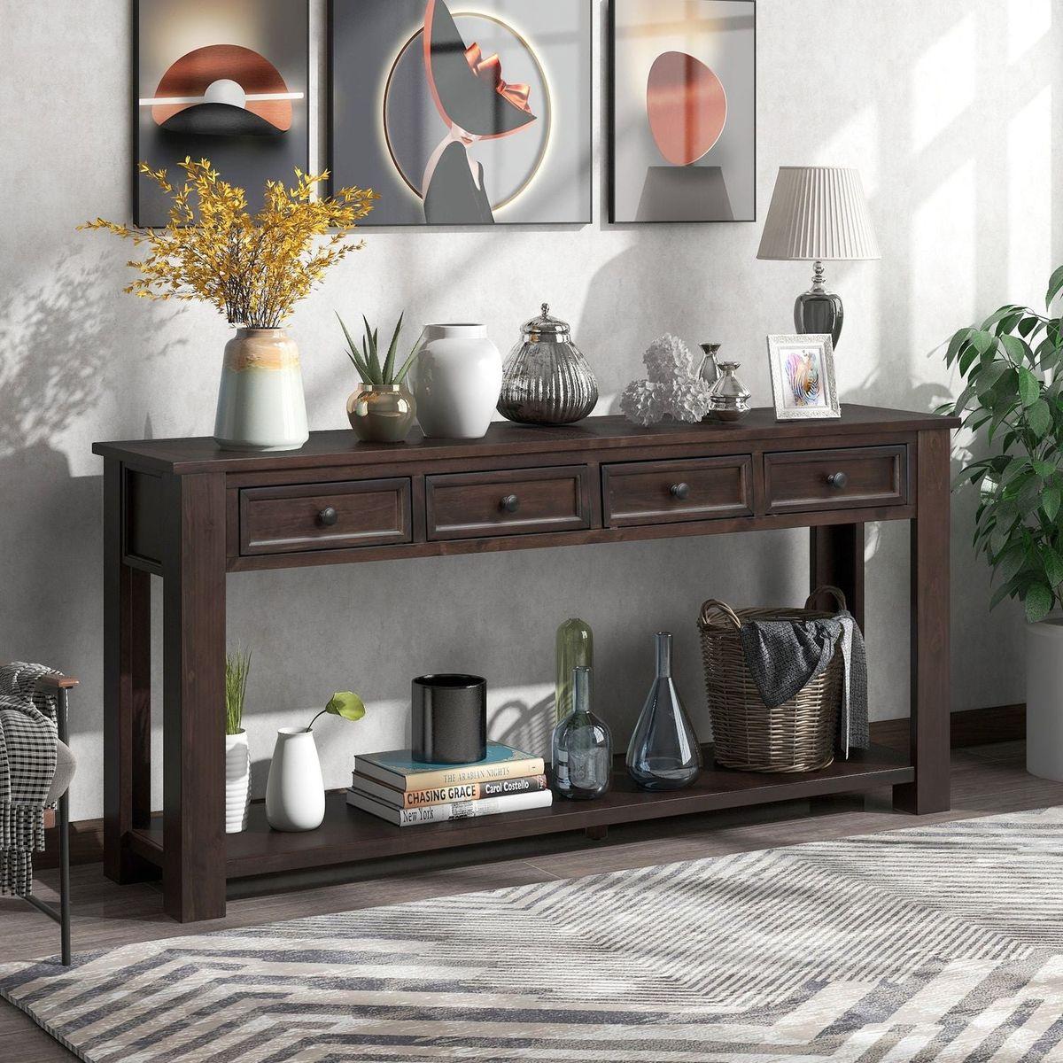 Console Table/Sofa Table with Storage Drawers and Bottom Shelf for Entryway Hallway (Espresso) - Streamdale Furniture