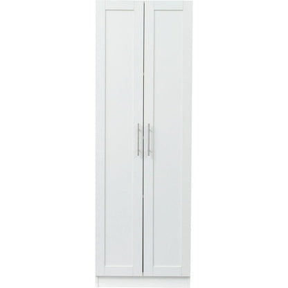 High wardrobe and kitchen cabinet with 2 doors and 3 partitions to separate 4 storage spaces, White