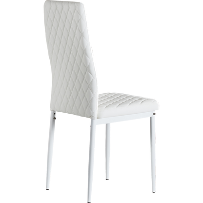 White modern minimalist dining chair fireproof leather sprayed metal pipe diamond grid pattern restaurant home conference chair set of 6