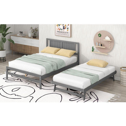 Full Size Platform Bed with Adjustable Trundle, Gray