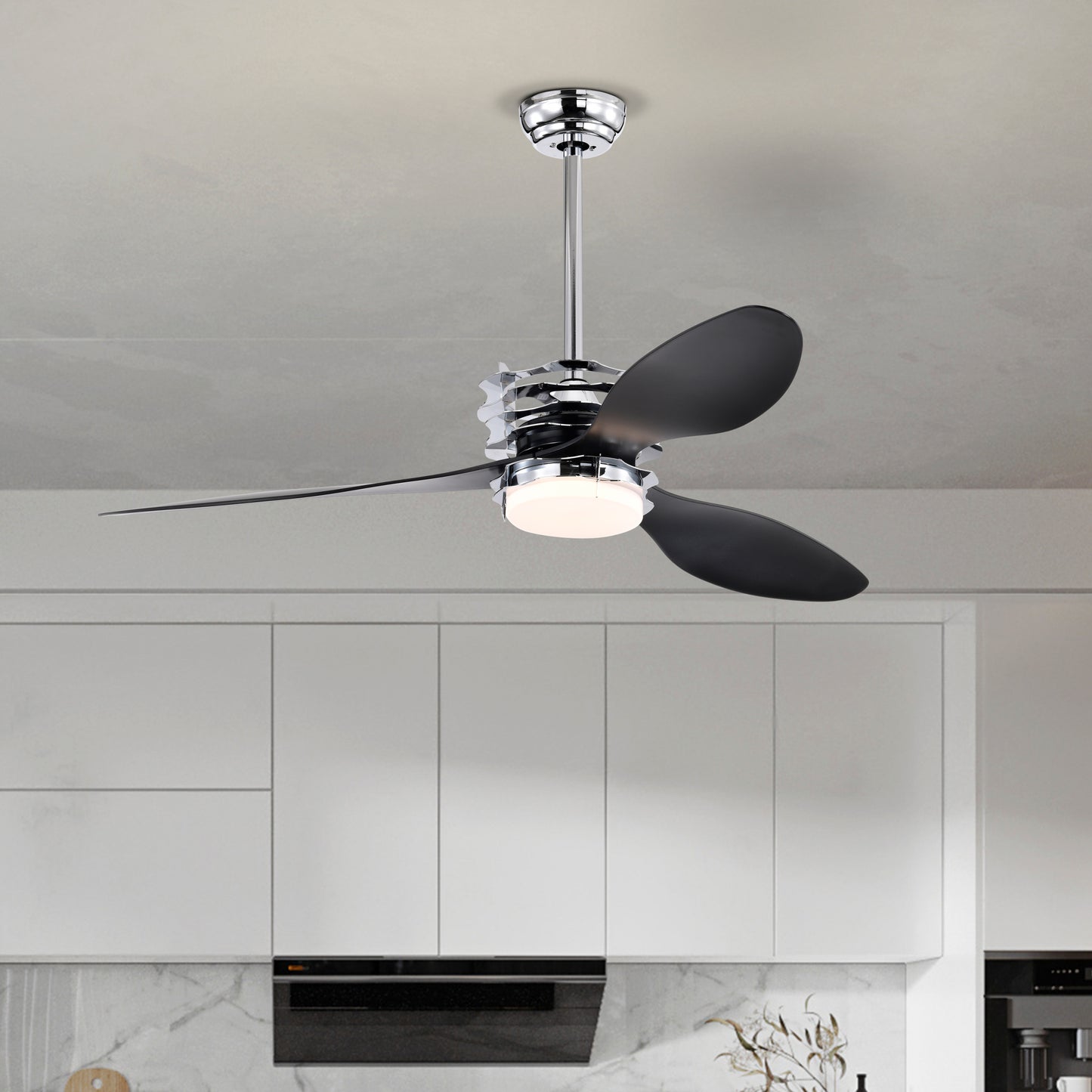 52" ABS Blades Ceiling Fan with Lights and Remote (5 Speeds Adjustable), DC Motor Modern Ceiling Fan with 3 ABS Fan Blades & 2 Down Rods, Indoor Ceiling Fan with Light for Home Use