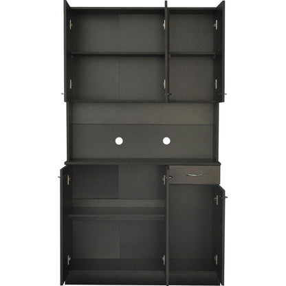 70.87" Tall Wardrobe& Kitchen Cabinet, with 6-Doors, 1-Open Shelves and 1-Drawer for bedroom, Black