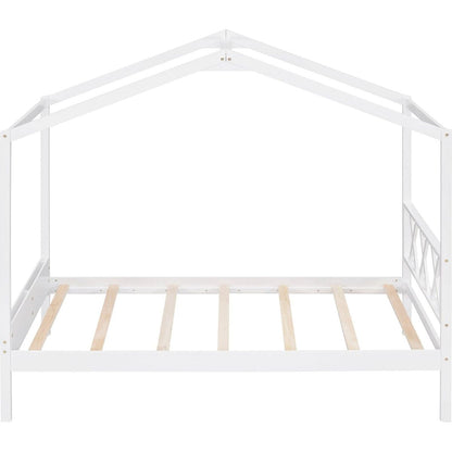 Twin Size Wood House Bed with Storage Space, White