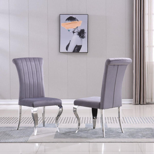 Modern Velvet Dining Chairs Set of 2, Upholstered Accent Armless Chairs with Stripe Backrest