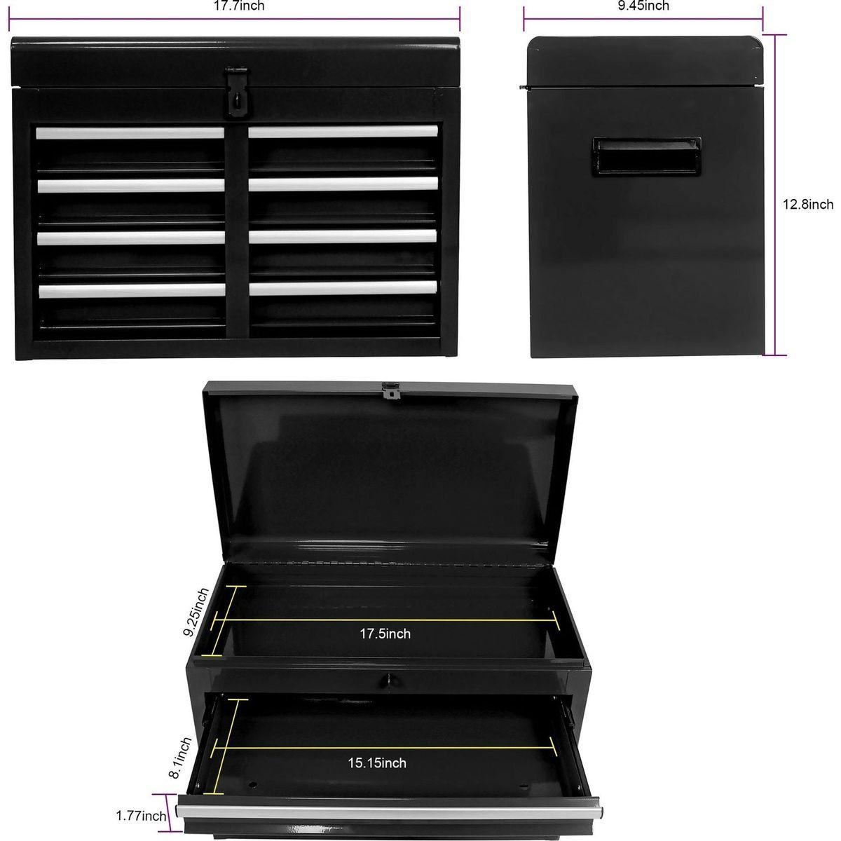 Detachable 5 Drawer Tool Chest with Bottom Cabinet and one Adjustable Shelf--Black