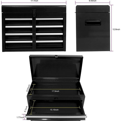 Detachable 5 Drawer Tool Chest with Bottom Cabinet and one Adjustable Shelf--Black