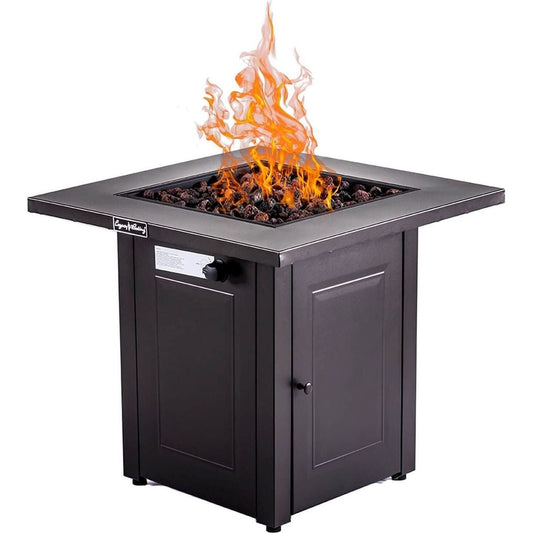 28in Propane Fire Pits Table, 50000 BTU Gas Square Outdoor Dining Firepit Fireplace dining Tables with Lid, Lava Stone, ETL Certification, for Outside Garden Backyard Deck Patio