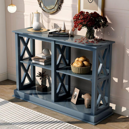 Console Table with 3-Tier Open Storage Spaces and " X"