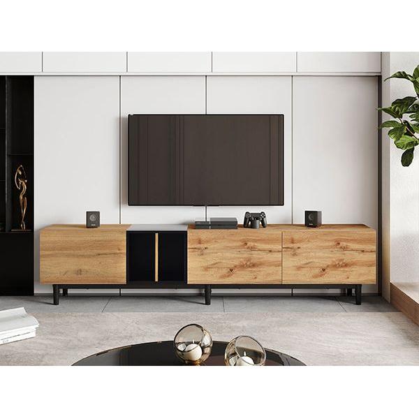 Modern TV Stand for 80" TV with 3 Doors, Media Console Table, Entertainment Center with Large Storage Cabinet for Living Room, Bedroom