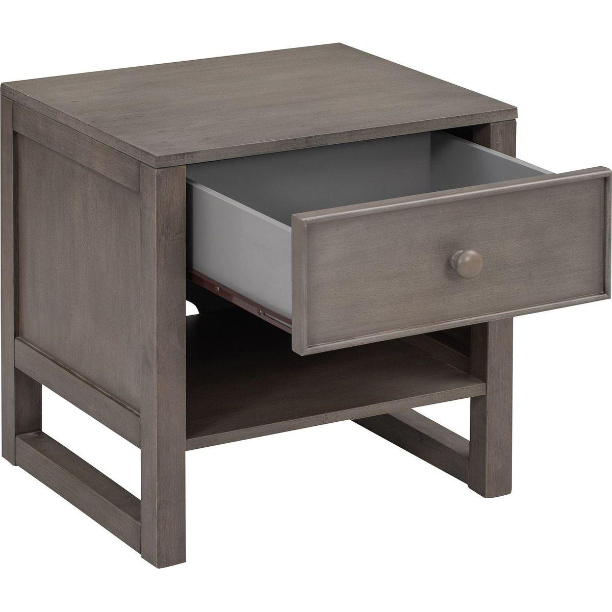 Wooden Nightstand with a Drawer and an Open Storage, End Table for Bedroom, Anitque Gray