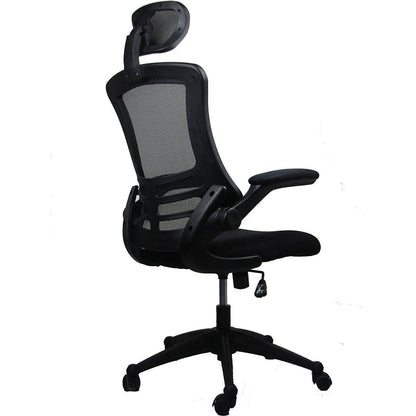 Modern High-Back Mesh Executive Office Chair with Headrest and Flip-Up Arms, Black