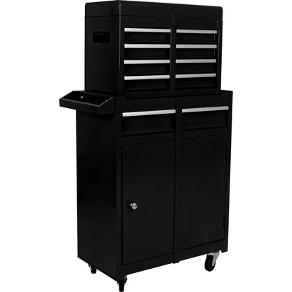 Detachable 5 Drawer Tool Chest with Bottom Cabinet and one Adjustable Shelf--Black