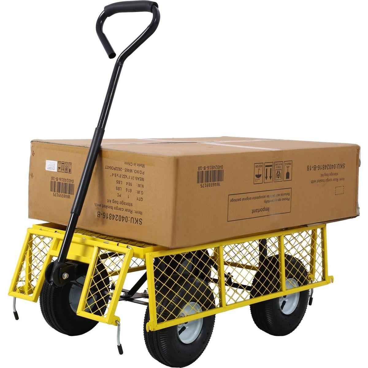 Steel Garden Cart, Steel Mesh Removable Sides, 3 cu ft, 550 lb Capacity, Yellow