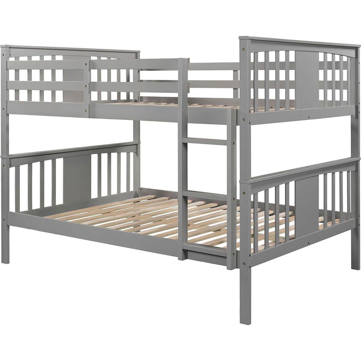 Full over Full Bunk Bed with Ladder for Bedroom, Guest Room Furniture-Gray