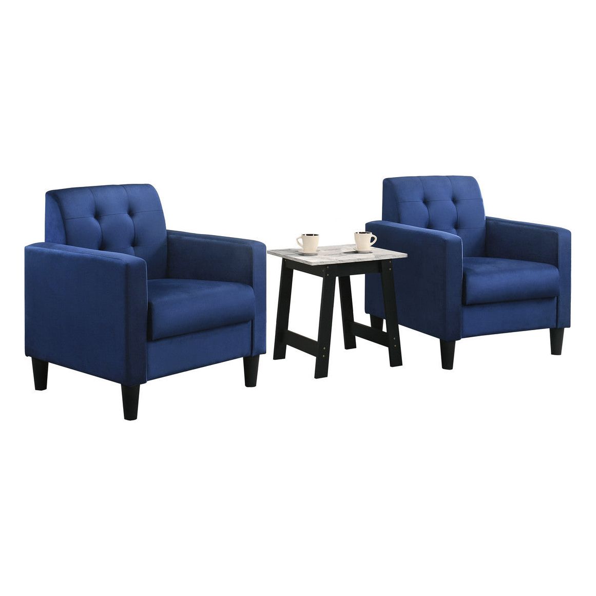 Hale Blue Velvet Armchairs and End Table Living Room Set