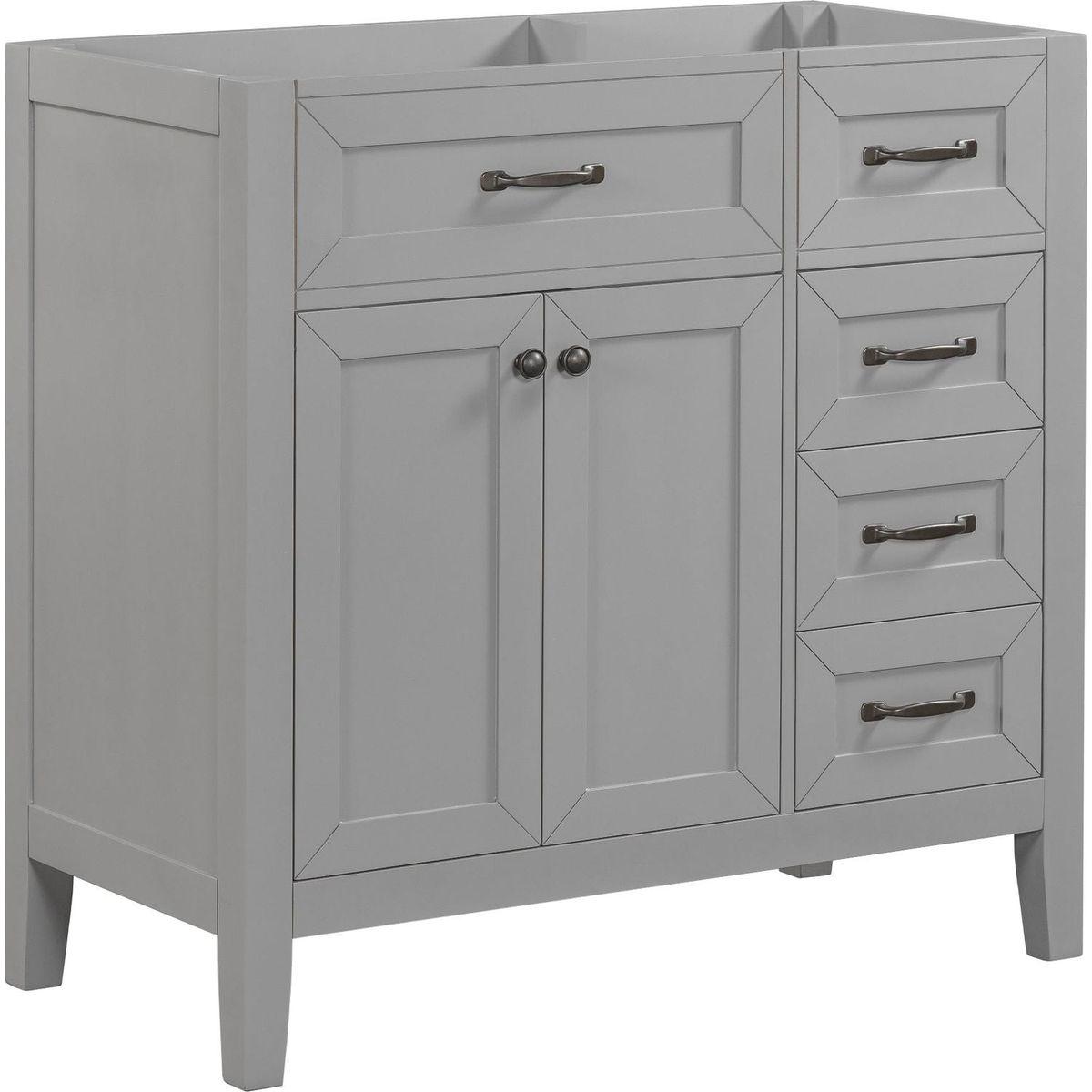 36" Bathroom Vanity without Sink, Cabinet Base Only, Bathroom Cabinet with Drawers, Solid Frame and MDF Board, Grey