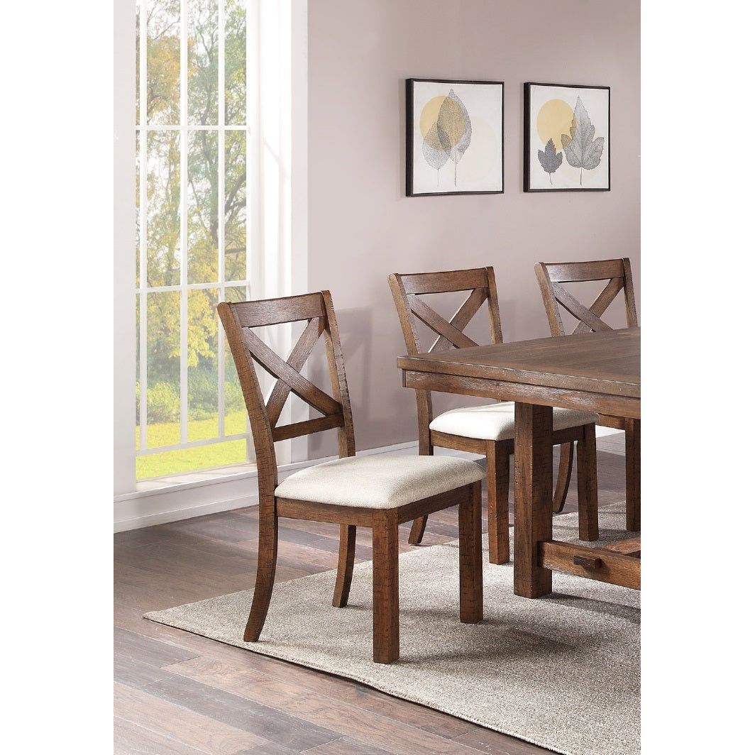 Set of 2 Side Chairs Natural Brown Finish Solid wood Contemporary Style Kitchen Dining Room Furniture Unique X- Design Chairs