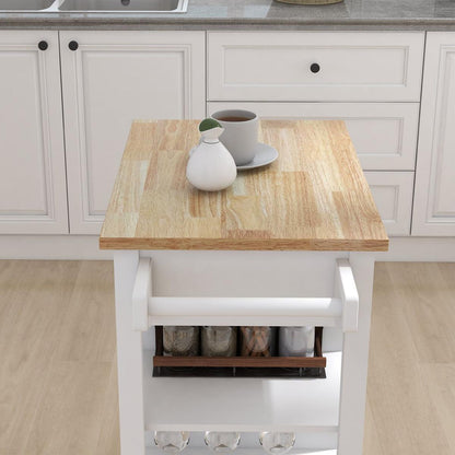 Kitchen island rolling trolley cart with towel rack rubber wood table top