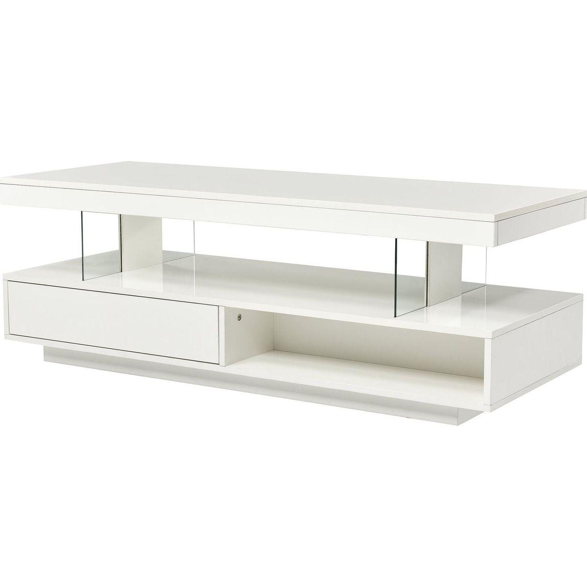 LED Coffee Table with Storage, Modern Center Table with 2 Drawers and Display Shelves, Accent Furniture with LED Lights for Living Room,White
