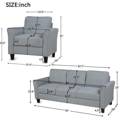 Living Room Furniture chair and 3-seat Sofa (Gray)