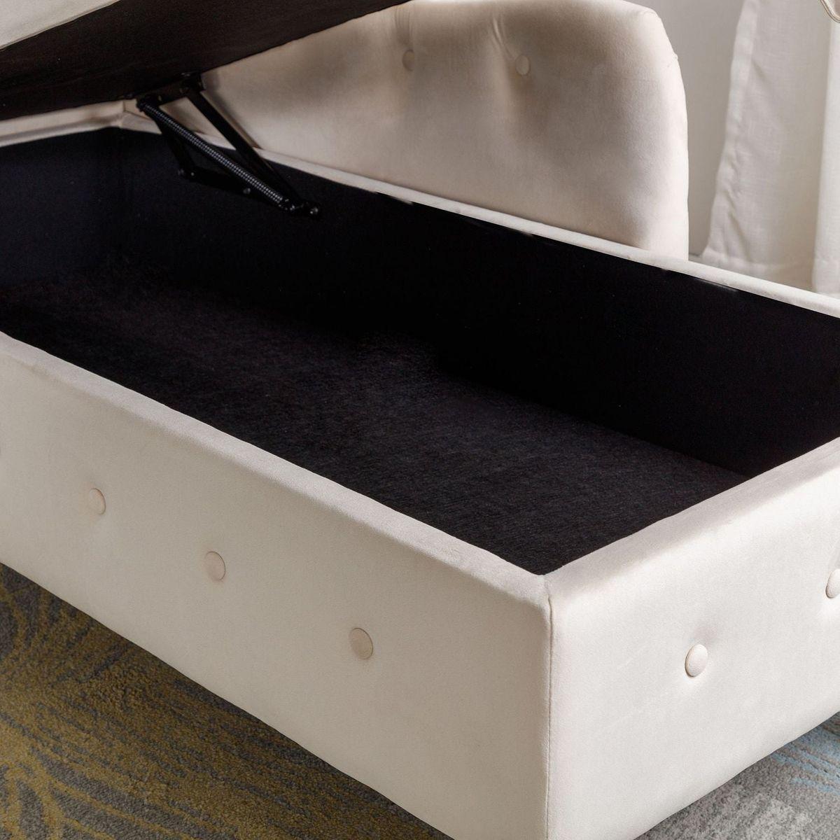 Beige Chaise Lounge Indoor, Velvet Lounge Chair for Bedroom with Storage & Pillow, Modern Upholstered Rolled Arm Chase Lounge for Sleeping with Nailhead Trim for Living Room Bedroom Office