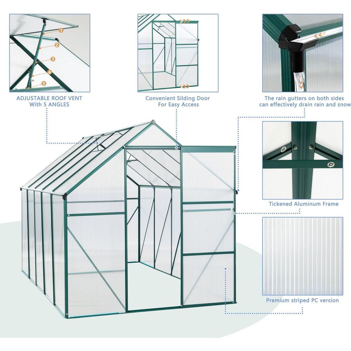 6X10FT Polycarbonate Greenhouse Raised Base and Anchor Aluminum Heavy Duty Walk-in Greenhouses for Outdoor Backyard in All Season
