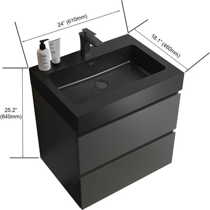 Alice 24" Gray Bathroom Vanity with Sink, Large Storage Wall Mounted Floating Bathroom Vanity for Modern Bathroom, One-Piece Black Sink Basin without Drain and Faucet