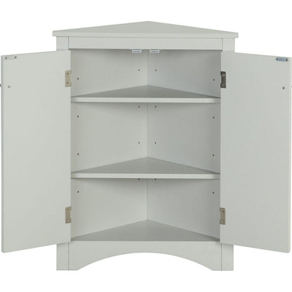 Grey Triangle Bathroom Storage Cabinet with Adjustable Shelves, Freestanding Floor Cabinet for Home Kitchen