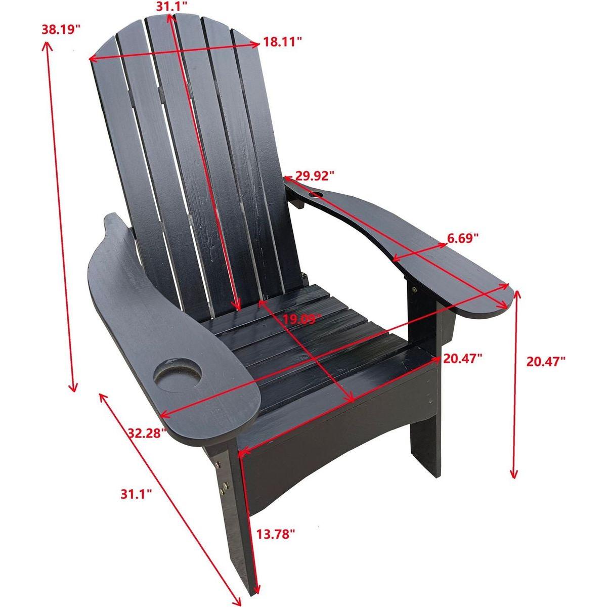 Outdoor or indoor Wood Adirondack chair with an hole to hold umbrella on the arm, Black