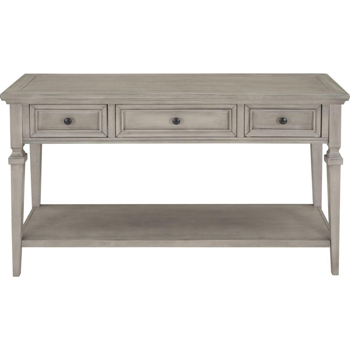 Classic Retro Style Console Table with Three Top Drawers and Open Style Bottom Shelf, Easy Assembly (Gray Wash)