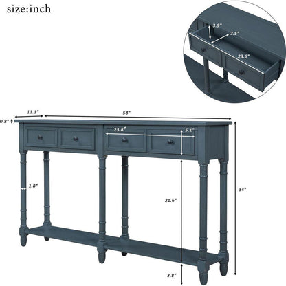 Console Table Sofa Table Easy Assembly with Two Storage Drawers and Bottom Shelf for Living Room, Entryway (Antique Navy)