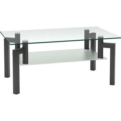 Rectangle Black Glass Coffee Table, Clear Coffee Table, Modern Side Center Tables for Living Room, Living Room Furniture