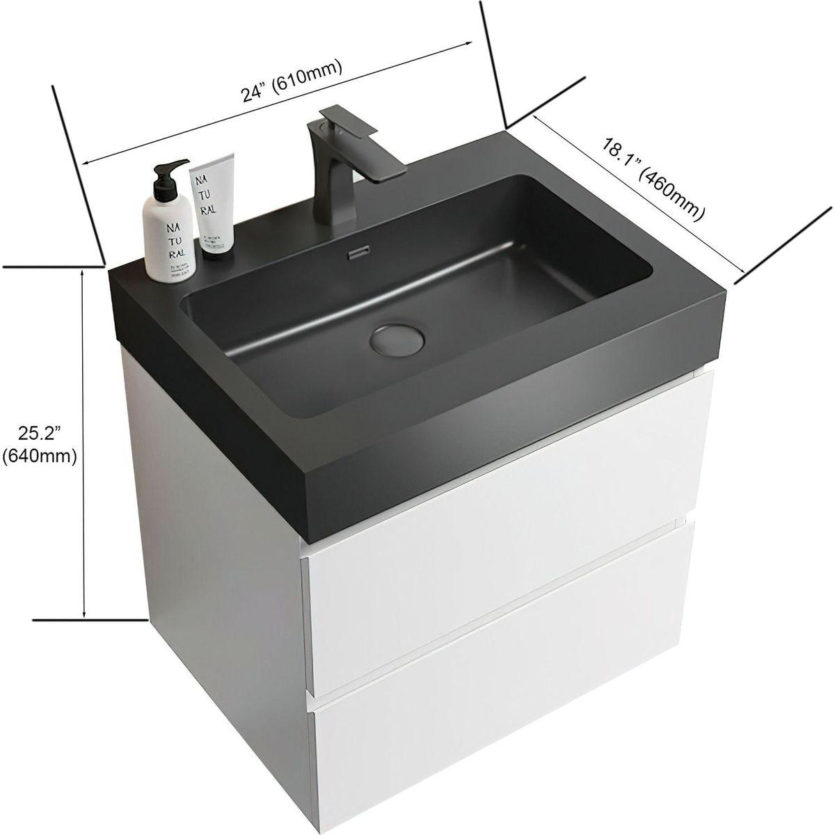 Alice 24" White Bathroom Vanity with Sink, Large Storage Wall Mounted Floating Bathroom Vanity for Modern Bathroom, One-Piece Black Sink Basin without Drain and Faucet