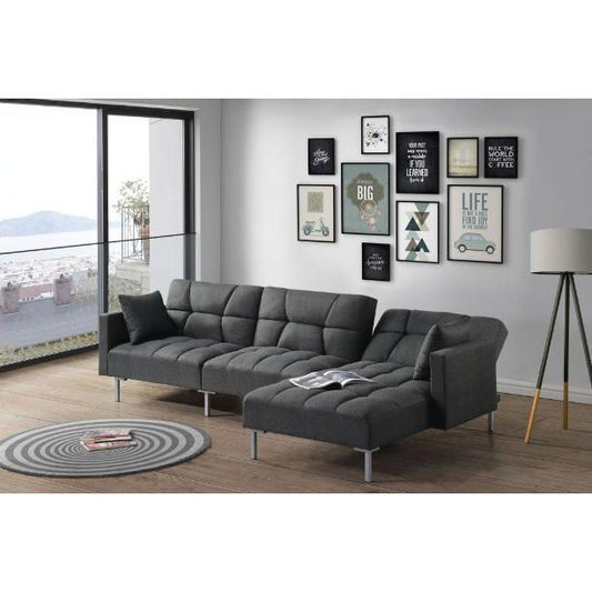 Duzzy Reversible Adjustable Sectional Sofa w/2 Pillows, Dark Gray Fabric